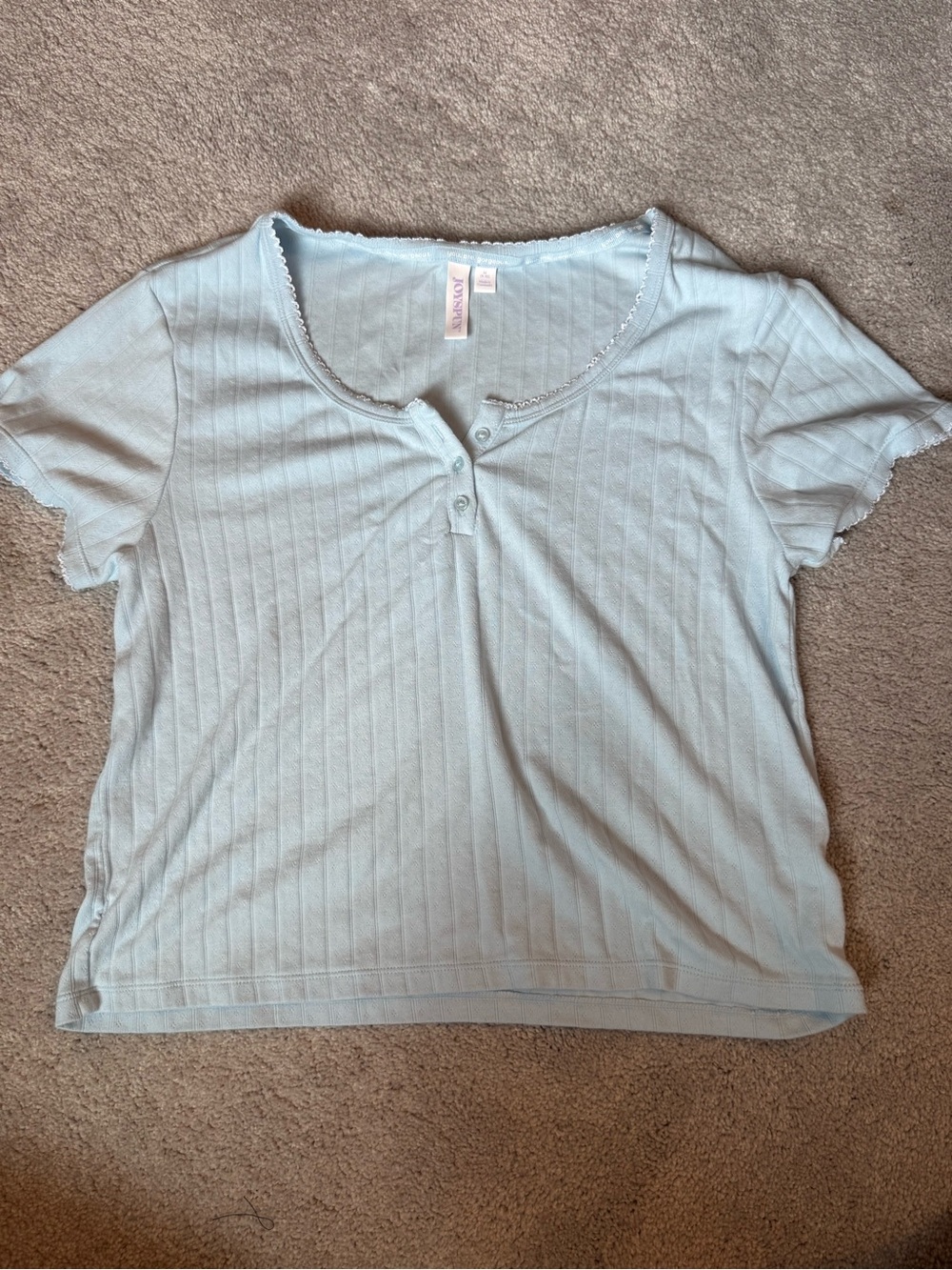 Light Blue Ribbed Short Sleeve Top